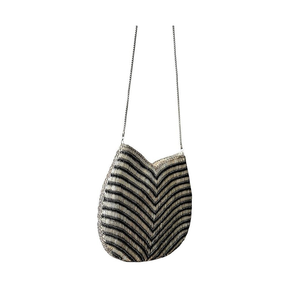 Vintage Hand-Beaded Chevron Evening Bag with chain strap, Art Deco style - Picture 5 of 10